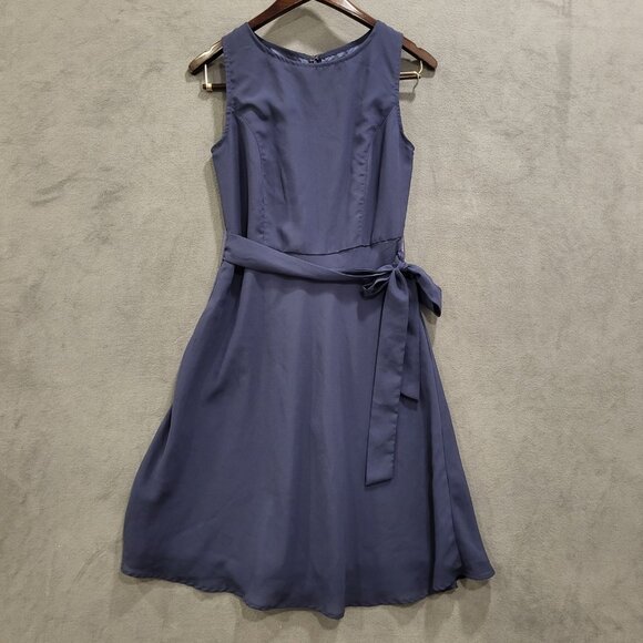 Venus Fit & Flare Sleeveless Dress Womens Size 4 Navy‎ Blue Sheer Lined Back Zip - Picture 1 of 6